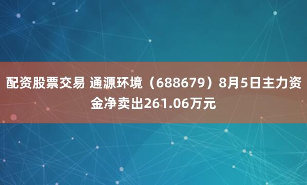 配资股票交易 通源环境（688679）8月5日主力资金净卖出261.06万元